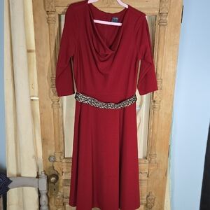 Gabby Skye Deep Red A-Line Cowl Neck Dress In Size 16